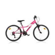 Bicicleta, Dino Bikes, Mountain Bike, Ring Pink, Cu 6 viteze si suspensie, 24 inch, Peste 130 cm
