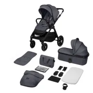 Carucior 2 in 1, Lionelo, Layla, Pana la 22 kg, Cadru aluminiu, Cu landou intarit si salteluta din spuma AirDots, Reversibil, Cu ventilatie 3D, Cu accesorii, EN1888-1, EN1888-2, EN1466, Gri