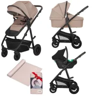 Carucior 3 in 1, Lionelo, Bianka Bej Taupe, Transformabil, Cu landou si salteluta moale, Cu scoica auto, Sustine 22 kg, Cu muselina din bambus, 120x120 cm, Bej