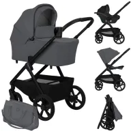 Carucior 3 in 1, Lionelo, Carmine, Cu scoica ADAC, Landou anti-reflux, Salteluta ventilata, Reglare spatar in 3 pozitii, Suport de picioare in 3 pozitii, Maner reglabil in 5 pozitii, Sustine 22 kg, Cu accesorii, 0 luni+, Gri