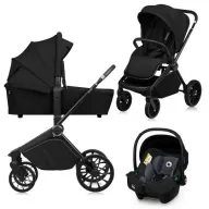 Carucior 3 in 1, Lionelo, Mika Plus, Cadru din aluminiu, Cu landou intarit si salteluta moale, Cu scoica auto testata ADAC, Reversibil, Cu sistem de ventilatie 3D, Cu accesorii, Pana la 22 kg, EN1888-1 EN1888-2 EN1466 ECE R129, Negru