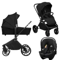 Carucior 3 in 1, Lionelo, Mika Plus, Cu scoica auto Moxie Black Carbon, Reversibil, Cu sistem de ventilatie 3D, Cu accesorii, Pana la 22 kg, EN1888-1 EN1888-2 EN1466 ECE R129, Negru