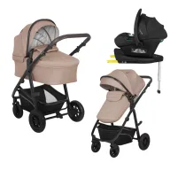 Carucior 4 in 1, Lionelo, Bianka, Transformabil, Cu scoica auto, Sustine 22 kg, Beige Taupe si Baza scaun auto i-Size Plus, Astrid, Cu Isofix, Rotire 180 grade