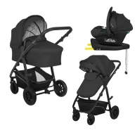 Carucior 4 in 1, Lionelo, Bianka, Transformabil, Cu scoica auto, Sustine 22 kg, Black Onyx si Baza scaun auto i-Size Plus, Astrid, Cu Isofix, Rotire 180 grade