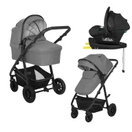 Carucior 4 in 1, Lionelo, Bianka, Transformabil, Cu scoica auto, Sustine 22 kg, Grey Stone si Baza scaun auto i-Size Plus, Astrid, Cu Isofix, Rotire 180 grade