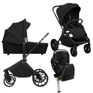 Carucior 4 in 1, Lionelo, Mika Plus, Cu scoica auto Moxie Black Carbon cu baza rotativa 360, Reversibil, Cu sistem de ventilatie 3D, Cu accesorii, Pana la 22 kg, EN1888-1 EN1888-2 EN1466 ECE R129, Negru