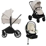 Carucior 4 in 1, Lionelo, Mika Plus, Cu scoica auto testata ADAC Beige Cream + Baza Isofix cu rotire 180 grade, Reversibil, Pana la 22 kg, Beige Sand