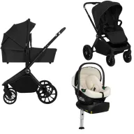 Carucior 4 in 1, Lionelo, Mika Plus, Cu scoica auto testata ADAC Beige Cream + Baza Isofix cu rotire 180 grade, Reversibil, Pana la 22 kg, Black Onyx
