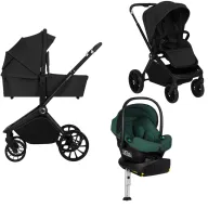 Carucior 4 in 1, Lionelo, Mika Plus, Cu scoica auto testata ADAC Green + Baza Isofix cu rotire 180 grade, Reversibil, Pana la 22 kg, Black Onyx