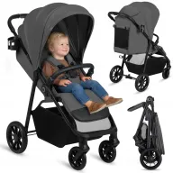 Carucior sport, Lionelo, Emerald, Pliere cu o mana,  Copertina XXL UPF50+, Spatar reglabil, Suspensie completa, Roti EVA, 6- 48 luni, Pana la 22 kg, Gri