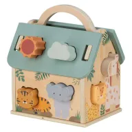 Casuta cu activitati, Free2Play, Din lemn, Dezvolta coordonarea mana-ochi, 17x12x20 cm, 12 luni+, Activity House