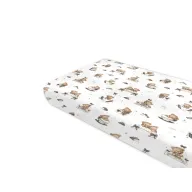 Cearceaf cu elastic, MimiNu, Pentru pat 160x80 cm, Din bumbac certificat Oeko Tex Standard 100, Tedy bear dreams beige