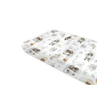 Cearceaf cu elastic, Qmini, Pentru pat 160x80 cm, Din bumbac certificat Oeko Tex Standard 100, Teddy Bear and Friends Beige