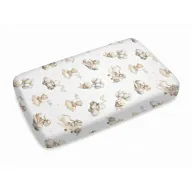 Cearceaf cu elastic, Qmini, Pentru patut leagan sau patut co-sleeper, Dimensiune 90x40 cm, Din bumbac certificat Oeko Tex Standard 100, Teddy Explorer Beige