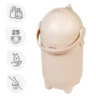 Cos pentru scutece, Nattou, Dropy, Sistem etans impotriva mirosurilor, Compatibil cu saci universali, Operare cu o mana, Potrivit pentru cca 25 scutece, 27 × 27 × 48.5 cm, 20 l, Bej