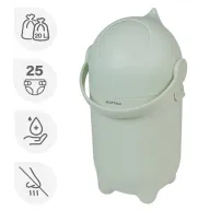 Cos pentru scutece, Nattou, Dropy, Sistem etans impotriva mirosurilor, Compatibil cu saci universali, Operare cu o mana, Potrivit pentru cca 25 scutece, 27 × 27 × 48.5 cm, 20 l, Verde