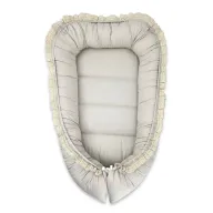 Cosulet bebelus, MimiNu, Premium, Pentru dormit, Baby Nest 55 x 75 cm, Cu Volanase si dantela, Husa 100% bumbac, Din bumbac certificat Oeko Tex Standard 100, Grey