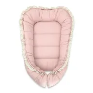 Cosulet bebelus, MimiNu, Premium, Pentru dormit, Baby Nest 55 x 75 cm, Cu Volanase si dantela, Husa 100% bumbac, Din bumbac certificat Oeko Tex Standard 100, Powder Pink
