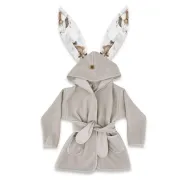 Halat de baie, MimiNu, Cu urechi, 2 - 5 ani, Moale, Cu buzunare, Cu cordon, Din bumbac si thermo fleece, Materiale certificate Oeko Tex Standard 100, Tedy bear dreams beige