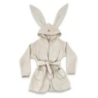 Halat de baie, Qmini, Cu urechi, S, 6 - 24 luni, Moale, Cu buzunare, Cu cordon, Din tricot termo-terry din bambus, Materiale certificate Oeko Tex Standard 100, Beige