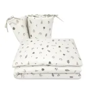 Lenjerie patut 3 piese, MimiNu, Pentru patut 120x60 cm, Cu protectie laterala, Din bumbac certificat Oeko Tex Standard 100, Leaves