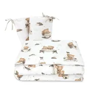Lenjerie patut 3 piese, MimiNu, Pentru patut 120x60 cm, Cu protectie laterala, Din bumbac certificat Oeko Tex Standard 100, Tedy bear dreams beige