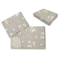 Lenjerie patut cu 3 piese, MimiNu, Cu cearceaf 120x60 cm, Din bumbac certificat Oeko Tex Standard 100, Cu paturica si pernuta, Bedtime story beige