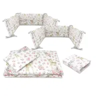 Lenjerie patut cu 5 piese, MimiNu, Cu cearceaf 120x60 cm, Pilota, Pernuta, 2 aparatori, Din bumbac certificat Oeko Tex Standard 100, Sweet Deer Pink