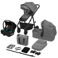 Carucior 3 in 1, Lionelo, Bianka, Transformabil, Cadru aluminiu, Cu landou si salteluta moale, Cu scoica auto, Cu multiple accesorii, Sustine 22 kg, 0 luni+, EN1466:2014+AC:2015, EN1888, Gri