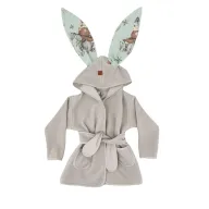 Halat de baie, MimiNu, Cu urechi, 2 - 5 ani, Moale, Cu buzunare, Cu cordon, Din bumbac si thermo fleece, Materiale certificate Oeko Tex Standard 100, Design, Let's Go Natural