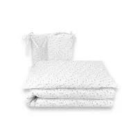 Lenjerie patut cu 3 piese, MimiNu, Pentru patut 120x60 cm, Cu protectie laterala, Din bumbac certificat Oeko Tex Standard 100, Mini Gray Stars