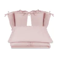 Lenjerie patut cu 4 piese, MimiNu, Pentru patut 120x60 cm, Cu doua protectii laterale, Cu volanase, Din bumbac certificat Oeko Tex Standard 100, Colectia Royal, Powder Pink