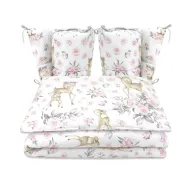 Lenjerie patut cu 4 piese, MimiNu, Pentru patut 120x60 cm, Cu doua protectii laterale, Din bumbac certificat Oeko Tex Standard 100, Sweet Deer Pink