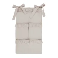 Organizator pentru patut, MimiNu, Din bumbac certificat Oeko Tex Standard 100, Cu 6 compartimente, Doua panglici, 70x40 cm, Cu volanase, Colectia Royal Beige