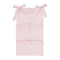 Organizator pentru patut, MimiNu, Din bumbac certificat Oeko Tex Standard 100, Cu 6 compartimente, Doua panglici, 70x40 cm, Cu volanase, Colectia Royal Powder Pink