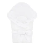 Paturica de infasat, MimiNu, Multifunctionala pentru botez, Cu volanase, Cu inchidere cu panglica si arici velcro, Dimensiune 75x75 cm, Din bumbac certificat Oeko Tex Standard 100, White