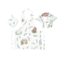 Set Micutul bucatar, MimiNu, Cu sort, o boneta si accesoriu pentru vase calde, Din bumbac certificat Oeko Tex Standard 100, Lulu Natural