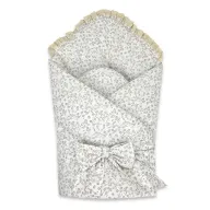 Paturica de infasat, MimiNu, Premium, Cu volanase si dantela, Cu multiple utilizari, Cu inchidere cu panglica, Dimensiune 75x75 cm, Din bumbac certificat Oeko Tex Standard 100, Meadow