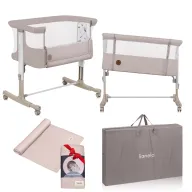 Patut co-sleeper, Lionelo, Aurora Beige Cappuccino, 3 in 1, Cu leganare si setare unghiulara, 0 luni+, Cu muselina din bambus, 120x120 cm, Bej