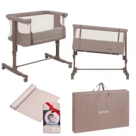 Patut co-sleeper, Lionelo, Aurora Beige Taupe, 3 in 1, Cu leganare si setare unghiulara, 0 luni+, Cu muselina din bambus, 120x120 cm, Bej
