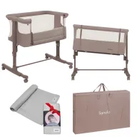 Patut co-sleeper, Lionelo, Aurora Beige Taupe, 3 in 1, Cu leganare si setare unghiulara, 0 luni+, Cu muselina din bambus, 120x120 cm, Gri