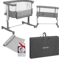 Patut co-sleeper, Lionelo, Aurora Grey Concrete, 3 in 1, Cu leganare si setare unghiulara, 0 luni+, Cu muselina din bambus, 120x120 cm, Gri