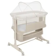 Patut co-sleeper, Lionelo, Jodie, Multifunctional, Reglabil in 6 pozitii pe inaltime, Saltea cu densitate T25, Functie de leganare, Cu plasa de tantari, Buzunar depozitare, Geanta transport,  84x48x70-80 cm, Bej