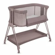 Patut co-sleeper, Lionelo, Luna, 2 in 1, Cu laterala culisanta, Cu setare unghiulara, Cu roti, Reglabil in 6 pozitii pe inaltime, Bej inchis