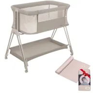 Patut co-sleeper, Lionelo, Luna Beige Sand, 2 in 1, Cu laterala culisanta si roti, Cu muselina din bambus, 120x120 cm, Bej