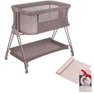 Patut co-sleeper, Lionelo, Luna Beige Taupe, 2 in 1, Cu laterala culisanta si roti, Cu muselina din bambus, 120x120 cm, Bej