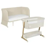 Patut co-sleeper, Lionelo, Thomi Plus, 5 in 1, Multifunctional, Sustine pana la 9 kg ca patut, 15 kg tarc de joaca, 100 kg canapea, Inaltime reglabila in 7 pozitii, De la nastere pana la 4 ani, Cu 2 saltele din spuma T25, 94x70x77-93,5 cm, Bej