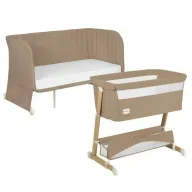 Patut co-sleeper, Lionelo, Thomi Plus, 5 in 1, Multifunctional, Sustine pana la 9 kg ca patut, 15 kg tarc de joaca, 100 kg canapea, Inaltime reglabila in 7 pozitii, De la nastere pana la 4 ani, Cu 2 saltele din spuma T25, 94x70x77-93,5 cm, Maro