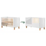 Patut din lemn bebe, 120x60 cm, Transformabil, Cu bariera de siguranta,  Din lemn de pin si mdf, Qmini, Nor