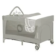 Patut pliant, Lionelo, Flower, Cu doua nivele, Cu arcada, Geanta transport, Masuta de infasat, Bara cu jucarii, Fereastra laterala, 120x60 cm, Conform cu standardele europeane de securitate EN 716 si EN12221, Cappuccino